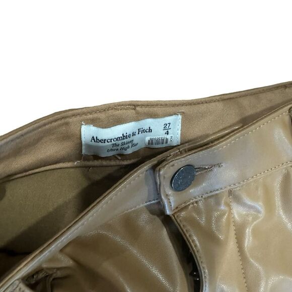 Abercrombie & Fitch Skinny Ultra High Rise Vegan Leather Split Hem Pants Tan - Picture 10 of 10